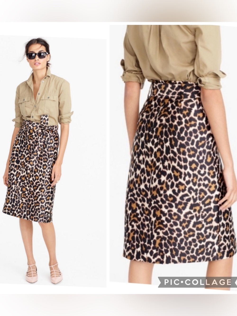 J.Crew Leopard Print Tie Waist Pencil Skirt Brown Black Size 2